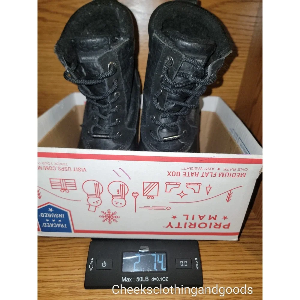 Michael Kors Black Monogram Leather Rubber Duck Boots Ankle Rain Snow Womens 9